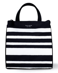 Kate Spade New York Black Portable Soft Cooler Lunch Bag, Thermal Tote with Silver Insulated Interior Lining and Storage Pocket, Sarah Stripe Sarah Stripe M U1