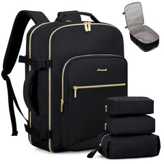 LOVEVOOK Travel Backpack for Women & Men 40L,Airline Approved Carry On Backpack Travel Essentials,TSA Carry on Luggage,Waterproof Personal Item Travel Bag,Suitcase with 3 Packing Cubes,Black-Black Black-black Large-40L-4Pcs U1