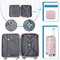 Somago 20" Carry On Luggage and 14" Mini Cosmetic Cases Travel Set Lightweight Polypropylene Suitcase with TSA Lock YKK Zipper Hardside Luggage with Spinner Wheels (2 Piece Set, Nude Pink) Nude Pink 2-Piece Set (14/20) U1
