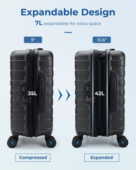 BAGSMART Carry On Luggage 22x14x9 Airline Approved with TSA Lock,20 Inch Lightweight Luggage with Spinner Wheels,100% PC Hard Shell Carry On Suitcases for Men Women,Black U1