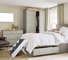 Arf Pets Wood Dog Stairs, 4 Levels Height Adjustment Wide Pet Steps, Foldable, White White U1