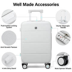 Hanke 20 Inch Carry On Luggage 22x14x9 Airline Approved PC Hard Shell Suitcases with Wheels TSA Luggage for Women Men Lightweight Travel Luggage(Smoke White) Smoke White Carry On 20-Inch U1