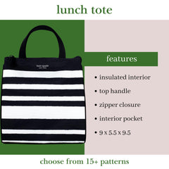 Kate Spade New York Black Portable Soft Cooler Lunch Bag, Thermal Tote with Silver Insulated Interior Lining and Storage Pocket, Sarah Stripe Sarah Stripe M U1