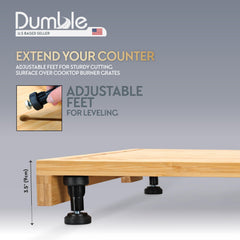 Dumble RV Stove Cover Board - 30x21 Inch Bamboo Cutting Board Stove Cover for Camper Trailer Gas or Electric Range - Noodle Board Butcher Block for Cooktop with Adjustable Height Feet U1