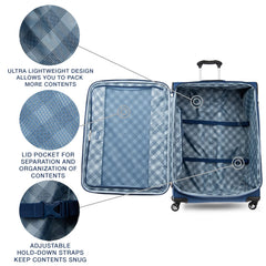 Travelpro Maxlite 5 Softside Expandable Luggage with 4 Spinner Wheels, Lightweight Suitcase, Men and Women Sapphire Blue Checked Large 29 Inch U3