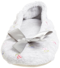 Isotoner Women's Embroidered Terry Ballerina Slipper Heather Grey Medium 6 5 7 5 U1