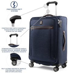 Travelpro Platinum Elite Softside Expandable Checked Luggage, 8 Wheel Spinner Large Suitcase, TSA Lock, Men and Women ( True Navy Blue , Checked-Medium 25-Inch ) True Navy Blue Checked Medium 25 Inch U3