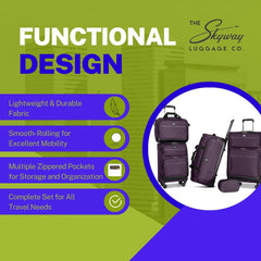 Skyway Luggage Seville Softside 5-Piece Travel Luggage Weather & Abrasion Resistant, Expandable with Spinner Wheels ( Purple , 5-Piece Set ) Purple 5 Piece Set U2