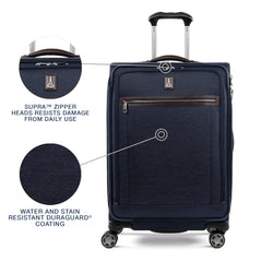 Travelpro Platinum Elite Softside Expandable Checked Luggage, 8 Wheel Spinner Large Suitcase, TSA Lock, Men and Women ( True Navy Blue , Checked-Medium 25-Inch ) True Navy Blue Checked Medium 25 Inch U3