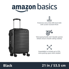 Amazon Basics Expandable Hardside Carry-On Luggage, Suitcase with Wheels, 20-Inch Spinner with Four Spinner Wheels and Scratch-Resistant Surface, Black U1