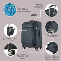 Ricardo Beverly Hills Avalon Softside Luggage Made with Sustainable 100% Recycled PET (rPET), Lightweight, Eco-Friendly Travel, Expandable, Dual Spinner Wheels ( Storm Blue , 20-inch ) Storm Blue 20 Inch U4