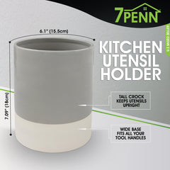 7Penn Kitchen Utensil Holder for Countertop - Jumbo Gray and White Primitive Cooking Utensils Crock for Counter Decor - Glossy and Matte Ceramic Kitchen Tools Organizer Jar for Spatulas U1