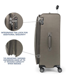 Travelpro Platinum Elite Softside Expandable Checked Luggage, 8 Wheel Spinner Large Suitcase, TSA Lock, Men and Women, Metallic Sand, Checked Large 29-Inch Metallic Sand Checked-Large 29-Inch U1