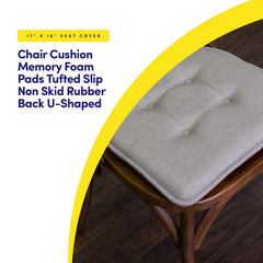 Sweet Home Collection Chair Cushion Memory Foam Pads Tufted Slip Non Skid Rubber Back U-Shaped 17" x 16" Seat Cover, 6 Count (Pack of 1), Khaki Gray Khaki Gray 6 Pack U1