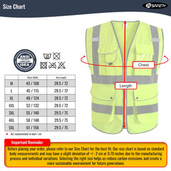 JKSafety 9 Pockets Class 2 High Visibility Zipper Front Safety Vest With Reflective Strips,Meets ANSI/ISEA Standard (Large, 150-Yellow) U1