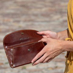 Floto Roma Clutch Women's Leather Snap Wallet Organizer (Vecchio Brown) Vecchio Brown Large U1