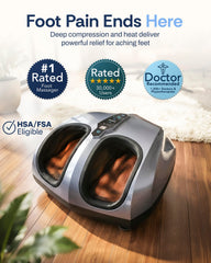 MIKO Foot Massager Machine with Deep-Kneading, Compression, Shiatsu, and Heat for Plantar Fasciitis, Neuropathy - Fits up to Men Size 12 Grey With Button Grey U1