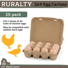 Ruralty Paper Egg Cartons for Chicken Eggs 200 Pack - Holds Dozen Jumbo Egg Cartons Bulk - Vintage 3x4 Flat Top Egg Cartons Made from Recycled Paper Pulp - Easily Personalized Blank Egg Cartons Bulk U1