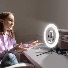 Aduro U-Stream Ring Light with Stand, 10" Desktop Light for Home Streaming Selfie Ring Light with Phone Holder for Makeup, Video Live Streaming, and Photography U1
