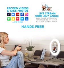 Aduro U-Stream Ring Light with Stand, 10" Desktop Light for Home Streaming Selfie Ring Light with Phone Holder for Makeup, Video Live Streaming, and Photography U1