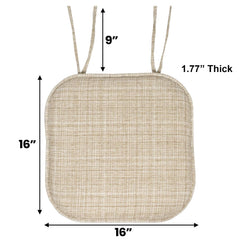 Sweet Home Collection Chair Cushion Memory Foam Pads with Ties Honeycomb Pattern Slip Non Skid Rubber Back Rounded Square 16" x 16" Seat Cover, 2 Pack, Aria Beige 6 pack U2