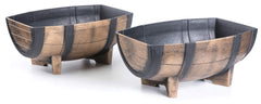 Rustic Wood- Look Plastic Half Barrel Flower Pot Garden Planter, Pack of 2 U1