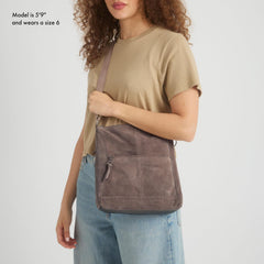 The Sak Lucia Crossbody Bag in Leather, Convertible Purse with Adjustable Strap, Mushroom Suede Mushroom Suede One Size U1