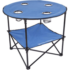 Wakeman Camp Table - Round 2-Tier Folding Table with 4 Cupholders and Carrying Bag - for Camping, Beach, Picnic, Sporting Events, and More Outdoors,Blue Blue 20" x 20" x 25.25" U1