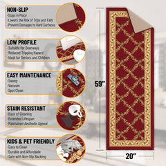 Ottomanson 3'3" x 5' Rugs for Living Room Trellis Area Rug for Bedroom - Non Slip Durable Large Floor Carpet for High Traffic Areas - Indoor Rug for Dining Room Kitchen Kids Playroom, Red Red 2140 3'3" x 5' (Area Rug) U1