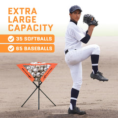 ACELETIQS Baseball Softball Portable Batting Practice Ball Caddy, Use During Training and Drills, Save Your Back No More Bending, Holds up to 60 Baseballs, Instant Setup (3 Leg) U1