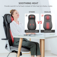 Snailax shiatsu Neck & Back Massager with Heat, Full Back Kneading Shiatsu or Rolling Massage, Massage Chair pad with Height Adjustment, Back Massager for Neck and Shoulder Grey and Black 1 Count (Pack of 1) U2