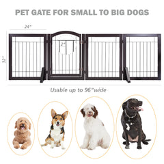 SPIRICH 96-inch Extra Wide 30-inches Tall Dog Gate with Door Walk Through, Freestanding Wire Pet Gate for The House, Doorway, Stairs, Pet Puppy Safety Fence, Support Feet Included(Espresso) U1
