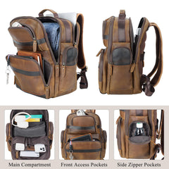 TIDING Men's Vintage Leather Backpack 15.6" Laptop Bag Large Capacity Business Travel Hiking Shoulder Daypacks Brown(fits 15.6" Laptop) X-Large U1