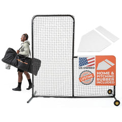 L Screen Baseball for Batting Cage | Baseball Pitching Net with Wheels-7 feet by 7 feet, 3.5 Inch by 3.5 Inch Cutout, Body Protector for Back Drive Lines Beisbol U1