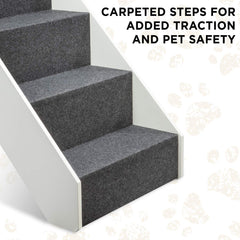 Arf Pets Wood Dog Stairs, 4 Levels Height Adjustment Wide Pet Steps, Foldable, White White U1