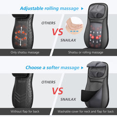 Snailax shiatsu Neck & Back Massager with Heat, Full Back Kneading Shiatsu or Rolling Massage, Massage Chair pad with Height Adjustment, Back Massager for Neck and Shoulder Grey and Black 1 Count (Pack of 1) U2