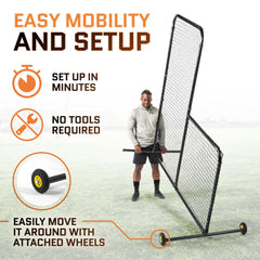 L Screen Baseball for Batting Cage | Baseball Pitching Net with Wheels-7 feet by 7 feet, 3.5 Inch by 3.5 Inch Cutout, Body Protector for Back Drive Lines Beisbol U1