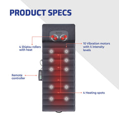 Massage Mat Vibration Pad - Full Body Vibration Mattress Pad for Bed with Rotating Shiatsu Neck Massage Pillow - 10 Vibrating Motors, 4 Warming Heating Spots - Neck, Shoulder, Back Massager U1