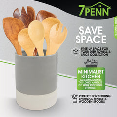 7Penn Kitchen Utensil Holder for Countertop - Jumbo Gray and White Primitive Cooking Utensils Crock for Counter Decor - Glossy and Matte Ceramic Kitchen Tools Organizer Jar for Spatulas U1
