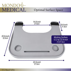 Mondo Medical Gray Strap On Wheelchair Tray Table Attachment for 18 to 20in Wide Wheelchair - Removable Electric Wheelchair Accessories for Adults with Cup Holder and Phone Groove U2