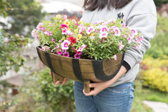 Rustic Wood- Look Plastic Half Barrel Flower Pot Garden Planter, Pack of 2 U1