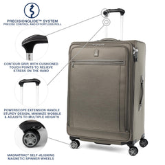 Travelpro Platinum Elite Softside Expandable Checked Luggage, 8 Wheel Spinner Large Suitcase, TSA Lock, Men and Women, Metallic Sand, Checked Large 29-Inch Metallic Sand Checked-Large 29-Inch U1
