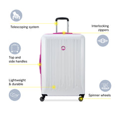 Delsey Paris Christine Hardside Expandable Luggage with Spinner Wheels ( White with Mauve Trim , Checked-Large 28 Inch ) White with Mauve Trim Checked Large 28 Inch U3
