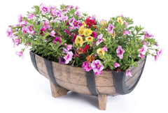 Rustic Wood- Look Plastic Half Barrel Flower Pot Garden Planter, Pack of 2 U1