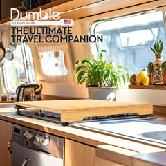 Dumble RV Stove Cover Board - 30x21 Inch Bamboo Cutting Board Stove Cover for Camper Trailer Gas or Electric Range - Noodle Board Butcher Block for Cooktop with Adjustable Height Feet U1