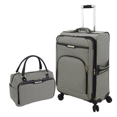 London Fog Oxford III 2 Piece Set (Cabin Bag and 25" Spinner), Black White U1