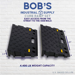 BISupply Rubber Curb Ramp 4 Inch Rise Wedge Set - 2pk Car Ramps Interlocking Curb Ramps for Driveway and Sidewalk U2