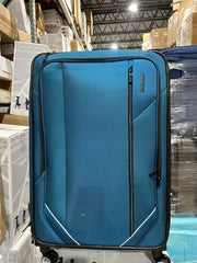 AMERICAN TOURISTER Zoom Turbo Softside Expandable Spinner Wheel Luggage - Teal Blue/Checked-Large 28-Inch