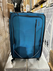 AMERICAN TOURISTER Zoom Turbo Softside Expandable Spinner Wheel Luggage - Teal Blue/Checked-Large 28-Inch