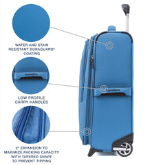 Travelpro Maxlite 5 Softside Expandable Upright 2 Wheel Luggage, Lightweight Suitcase, Men and Women Azure Blue Carry On 22 Inch U3